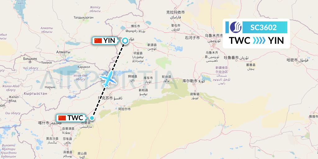SC3602 Shandong Airlines Flight Map: Kashgar to Yining