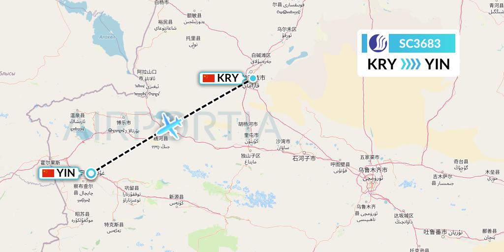 SC3683 Shandong Airlines Flight Map: Karamay to Yining