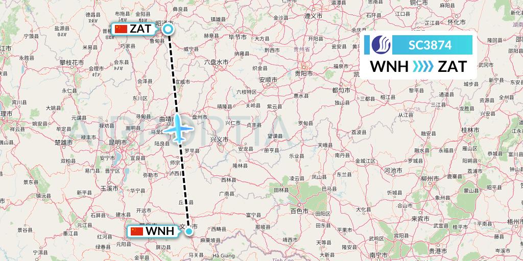 SC3874 Shandong Airlines Flight Map: Wenshan to Zhaotong