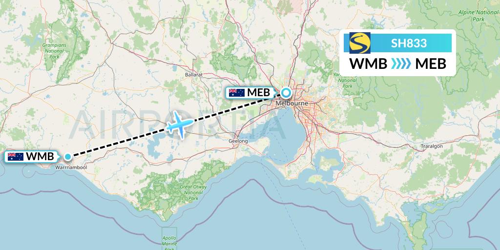 SH833 Sharp Airlines Flight Map: Warrnambool to Essendon