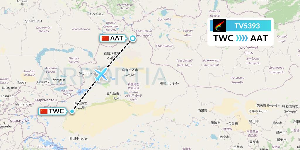 TV5393 Tibet Airlines Flight Map: Kashgar to Altay