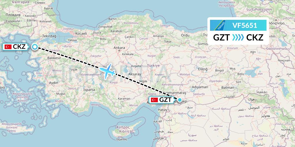 VF5651 ValuAir Flight Map: Gaziantep to Canakkale