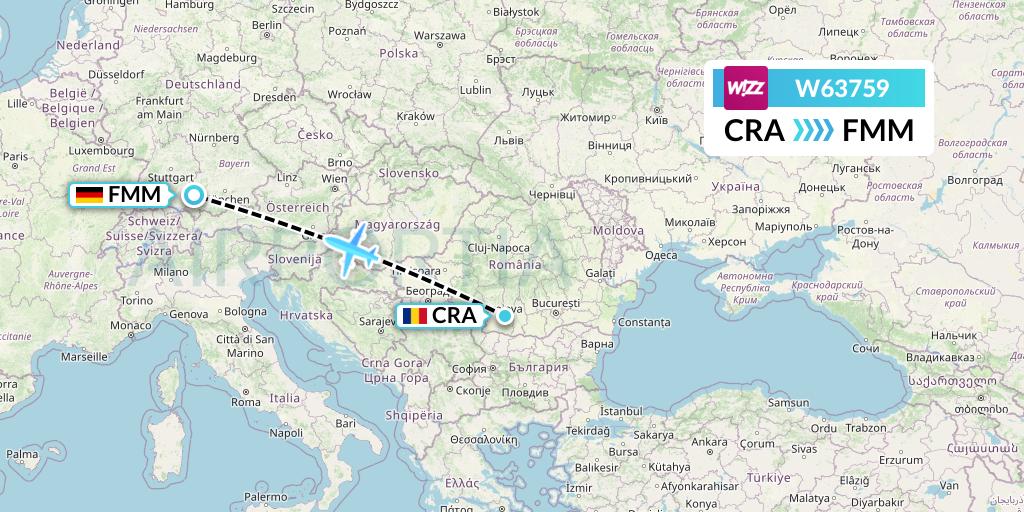 W63759 Wizz Air Flight Map: Craiova to Memmingen