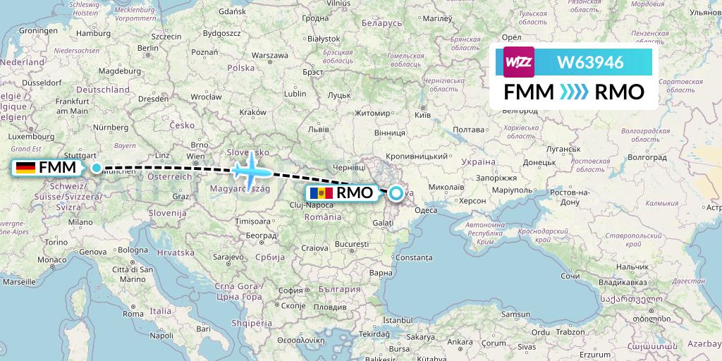 W63946 Wizz Air Flight Map: Memmingen to Chisinau