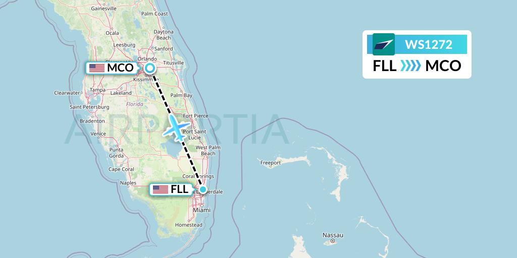 WS1272 WestJet Flight Map: Fort Lauderdale to Orlando