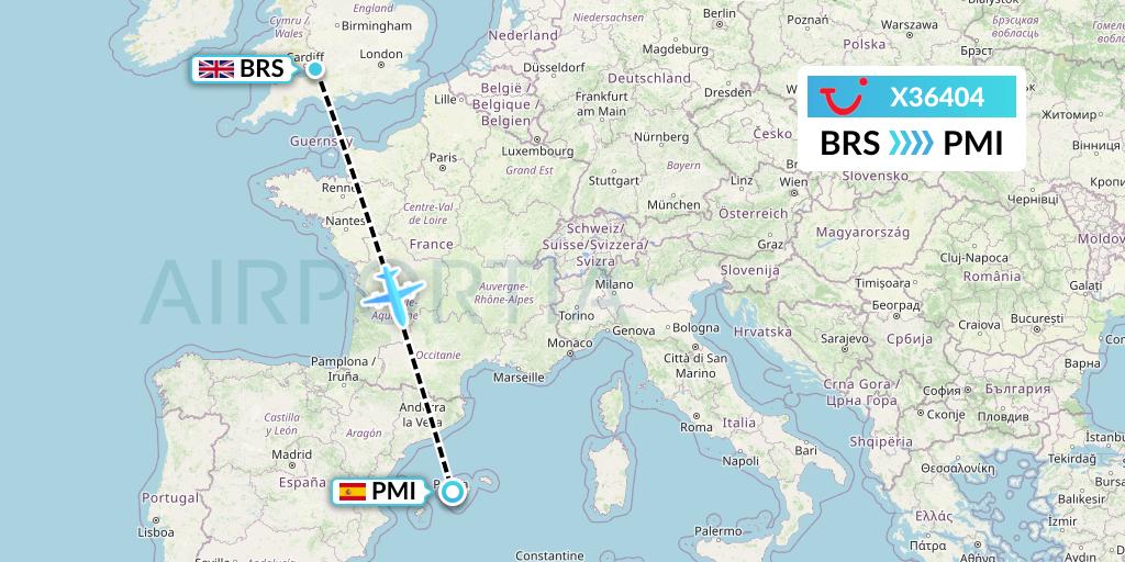 X36404 TUI fly Germany Flight Map: Bristol to Palma de Mallorca