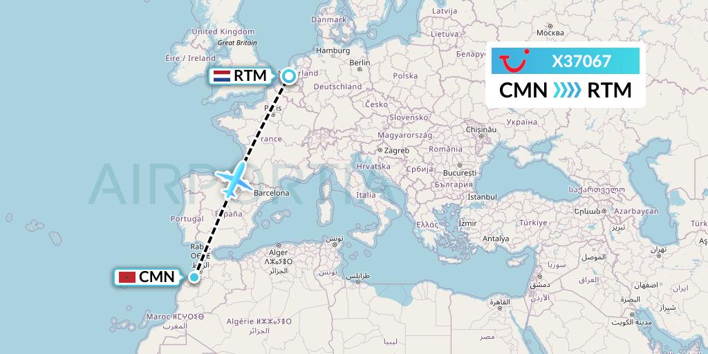 X37067 TUI fly Germany Flight Map: Casablanca to Rotterdam
