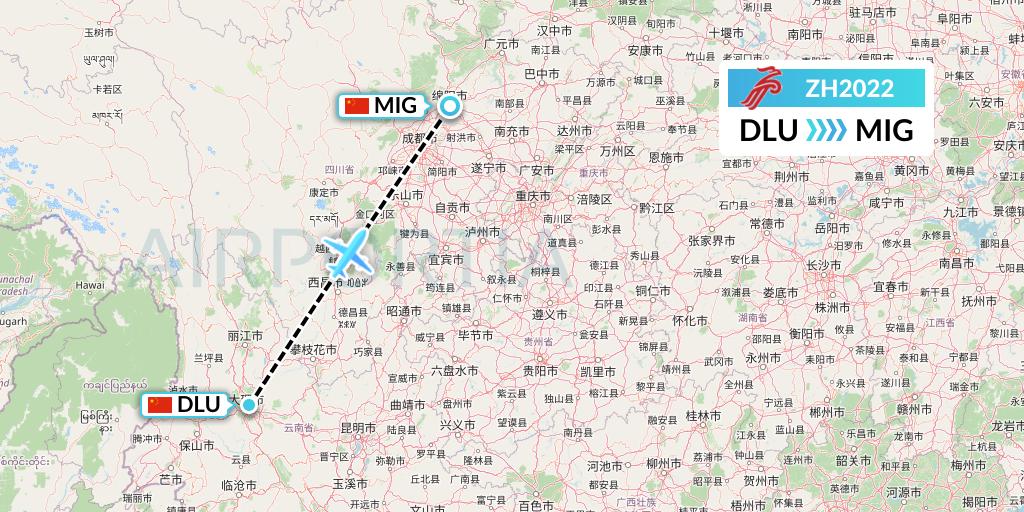 ZH2022 Shenzhen Airlines Flight Map: Dali to Mianyang