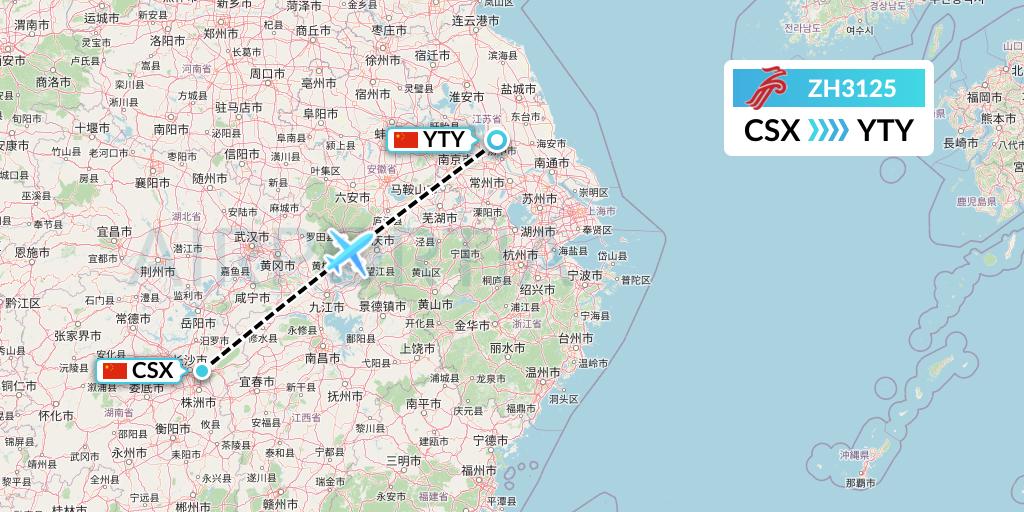 ZH3125 Shenzhen Airlines Flight Map: Changsha to Yangzhou