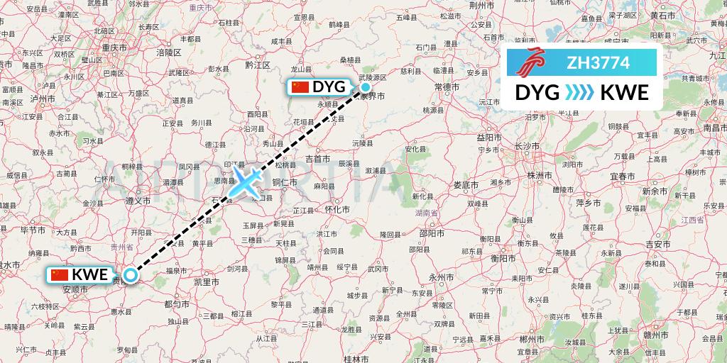 ZH3774 Shenzhen Airlines Flight Map: Dayong to Guiyang