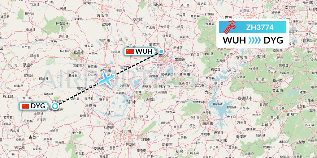 ZH3774 Shenzhen Airlines Flight Map: Wuhan to Dayong