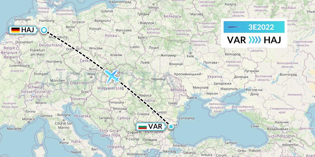 3E2022 Air Choice One Flight Map: Varna to Hannover