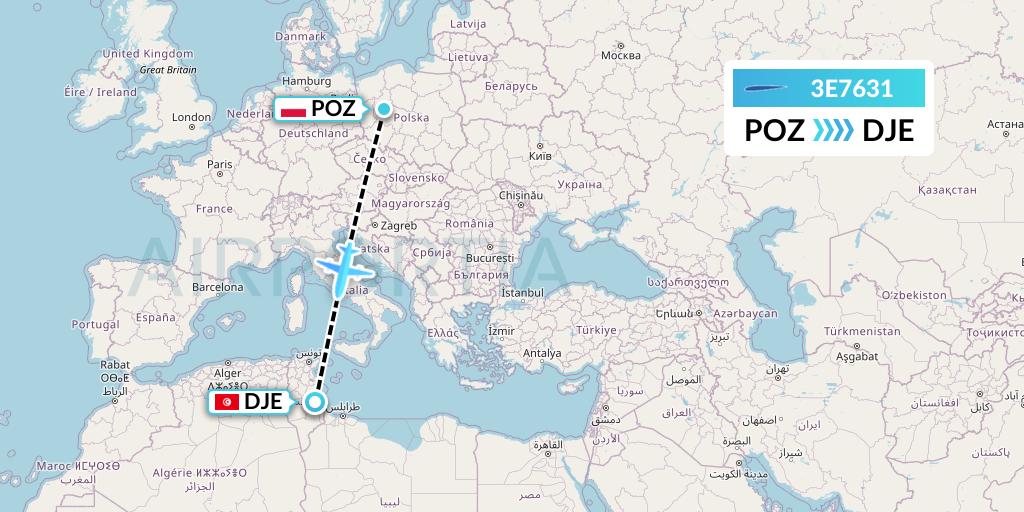 3E7631 Air Choice One Flight Map: Poznan to Djerba