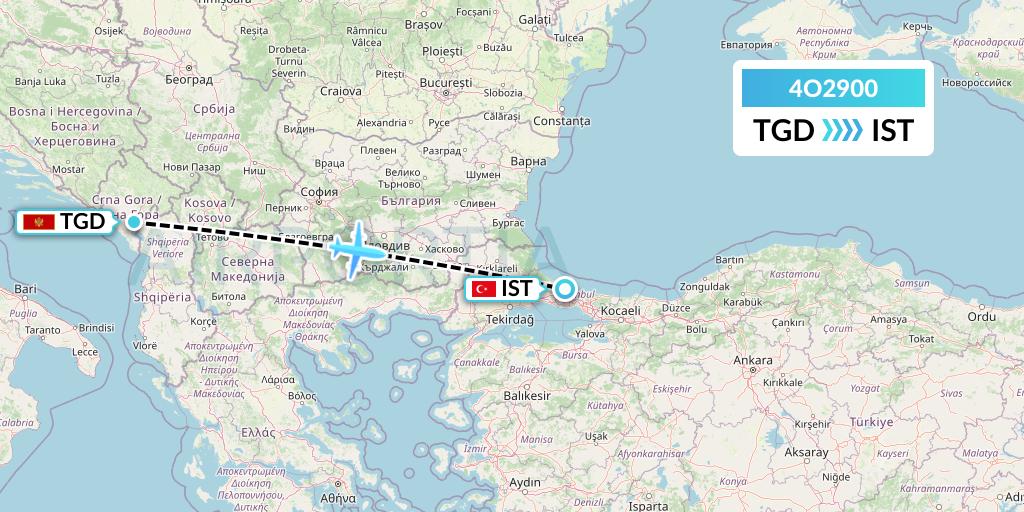4O2900 Air Montenegro Flight Map: Podgorica to Istanbul