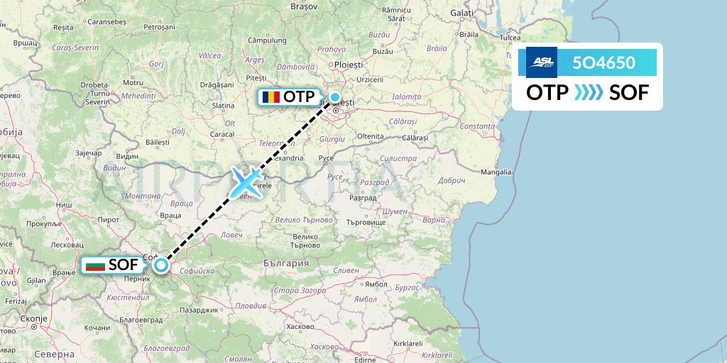 5O4650 ASL Airlines France Flight Map: Bucharest to Sofia