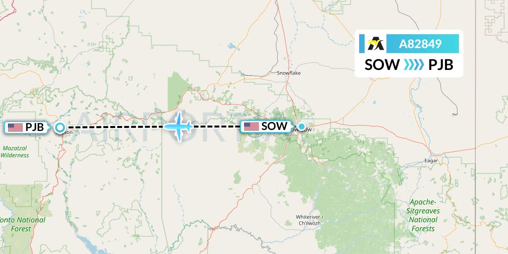 A82849 Aerolink Uganda Flight Map: Show Low to Payson