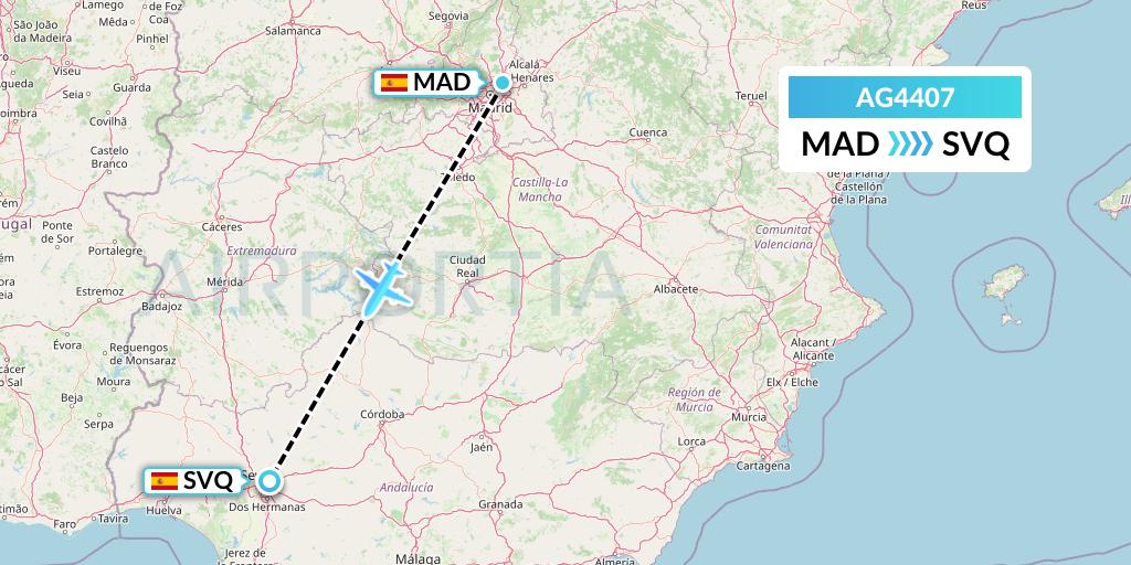 AG4407 Aruba Airlines Flight Map: Madrid to Seville