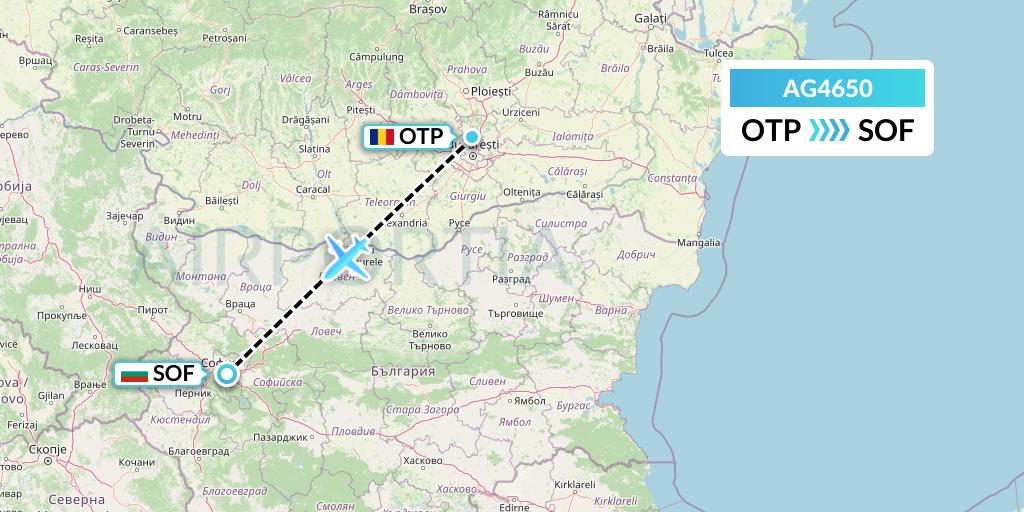 AG4650 Aruba Airlines Flight Map: Bucharest to Sofia