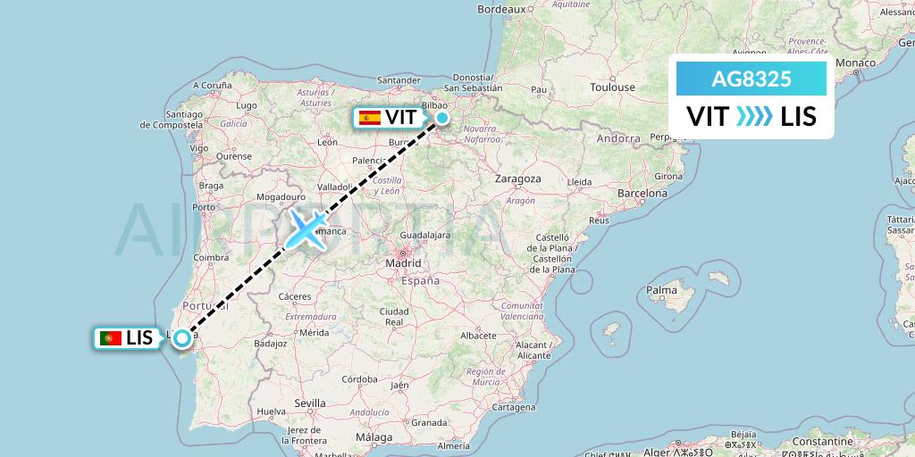 AG8325 Aruba Airlines Flight Map: Vitoria to Lisbon