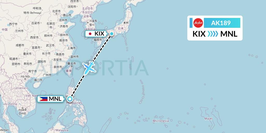 AK189 AirAsia Flight Map: Osaka to Manila