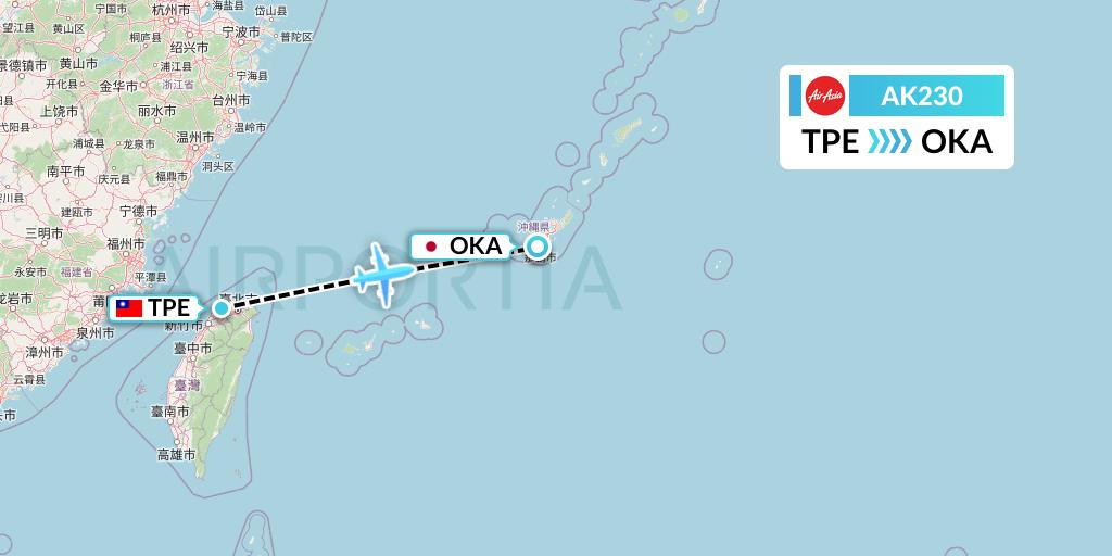 AK230 AirAsia Flight Map: Taipei to Naha