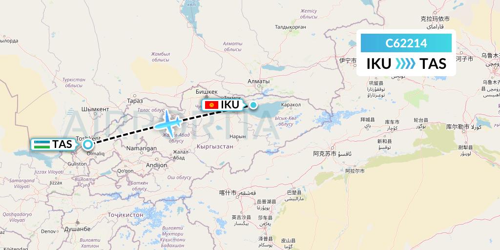 C62214 Capitol Air Express Flight Map: Tamchy to Tashkent