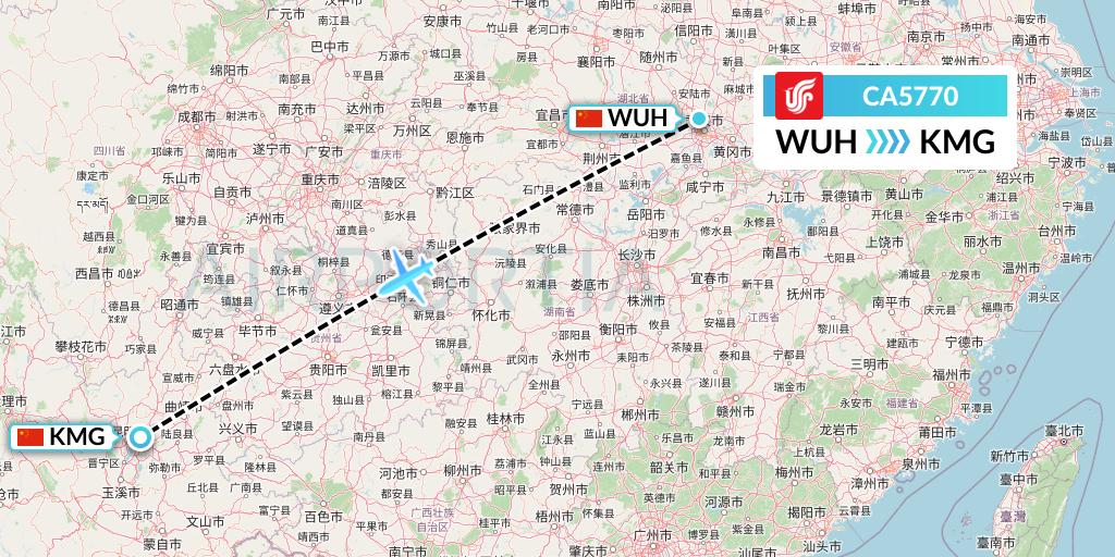 CA5770 Air China Flight Map: Wuhan to Kunming