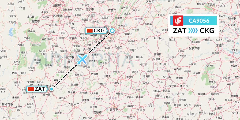 CA9056 Air China Flight Map: Zhaotong to Chongqing