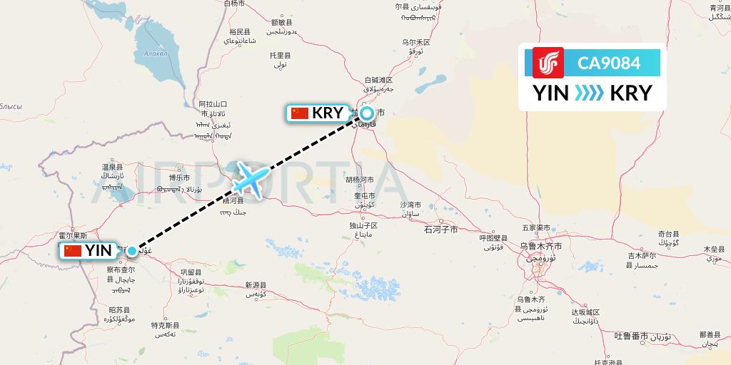 CA9084 Air China Flight Map: Yining to Karamay