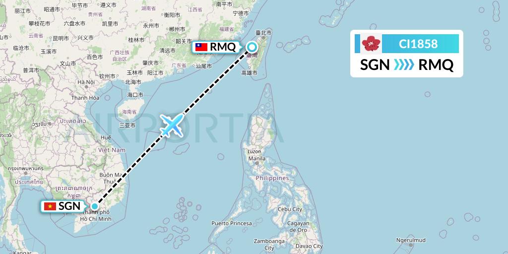 CI1858 China Airlines Flight Map: Ho Chi Minh City to Taichung