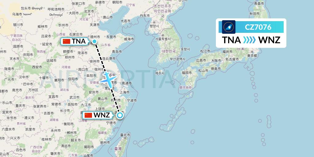 CZ7076 China Southern Airlines Flight Map: Jinan to Wenzhou