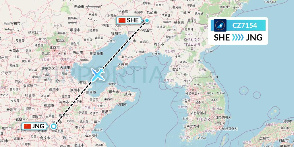 CZ7154 China Southern Airlines Flight Map: Shenyang to Jining