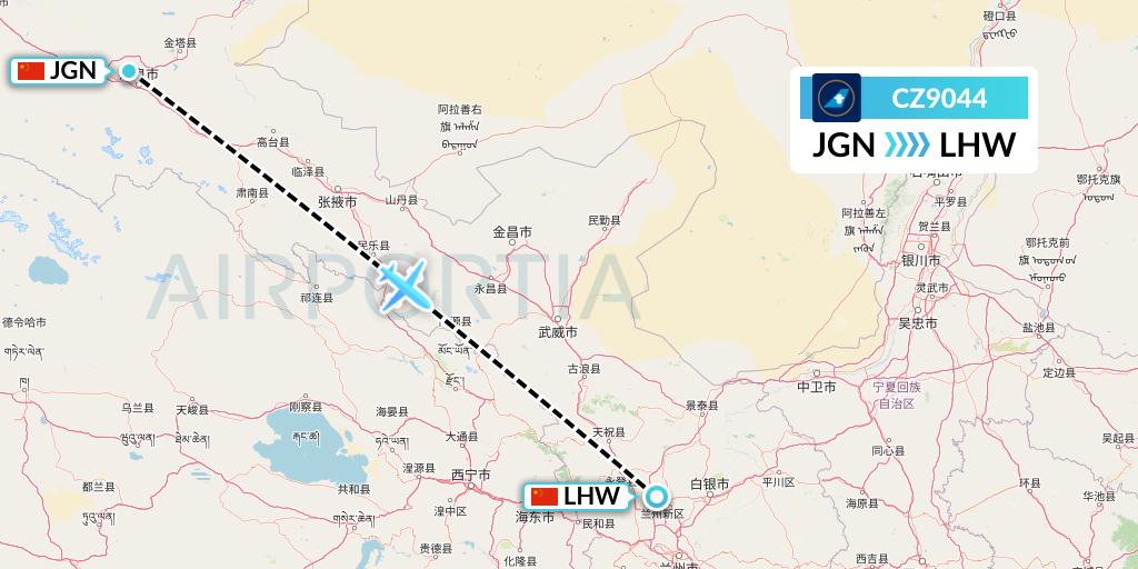 CZ9044 China Southern Airlines Flight Map: Jiayuguan to Lanzhou