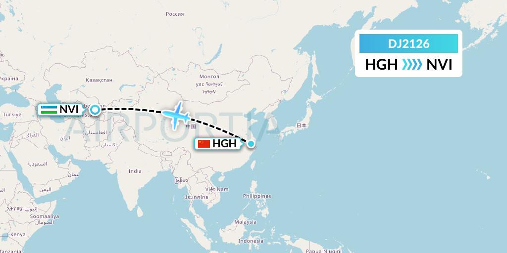 DJ2126 Air Djibouti Flight Map: Hangzhou to Navoiy