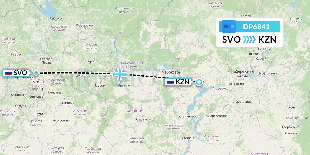 DP6841 Pobeda Flight Map: Moscow to Kazan