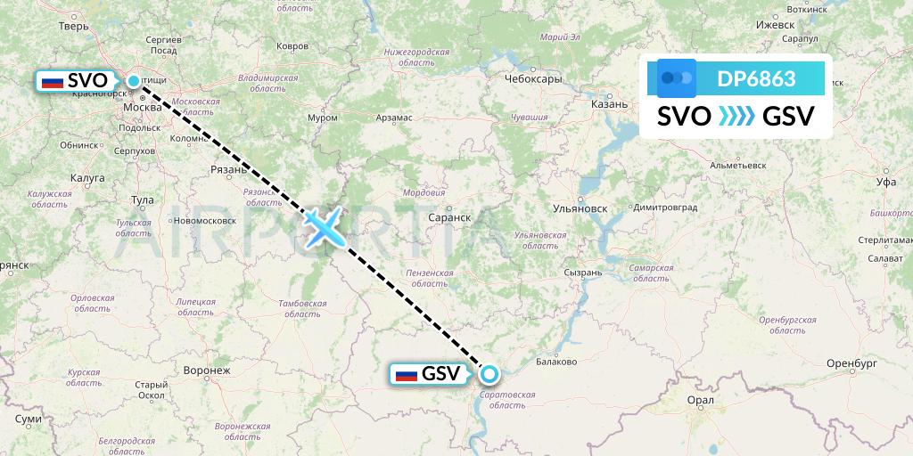 DP6863 Pobeda Flight Map: Moscow to Saratov