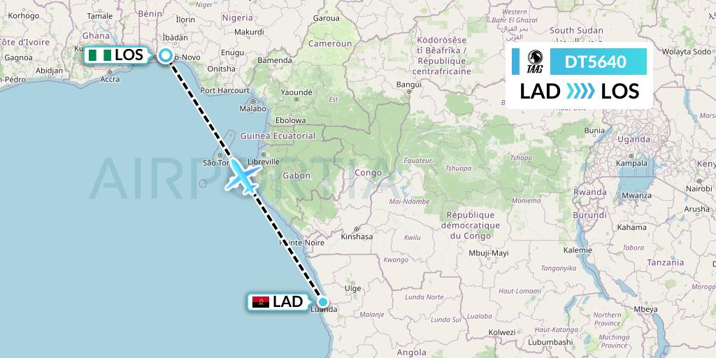 DT5640 TAAG Angola Airlines Flight Map: Luanda to Lagos