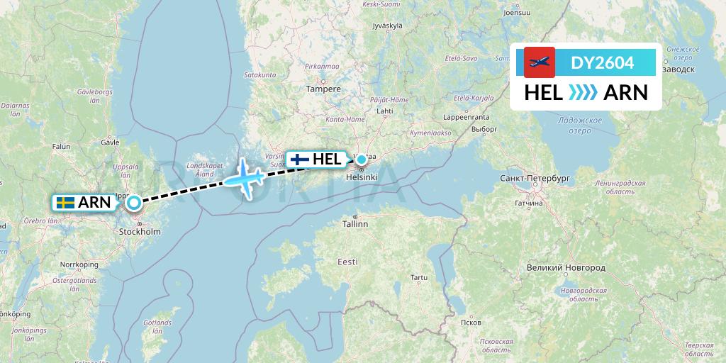 DY2604 Norwegian Flight Map: Helsinki to Stockholm