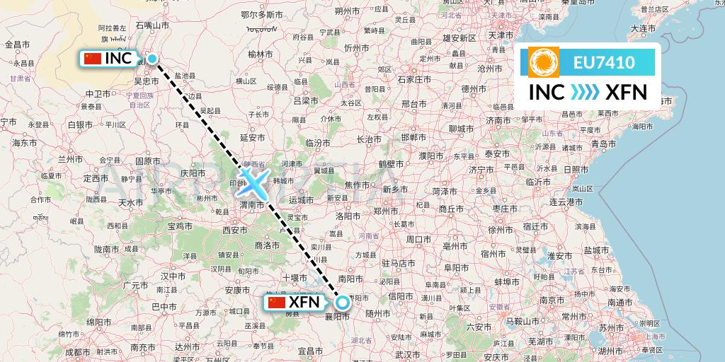 EU7410 Chengdu Airlines Flight Map: Yinchuan to Xiangyang