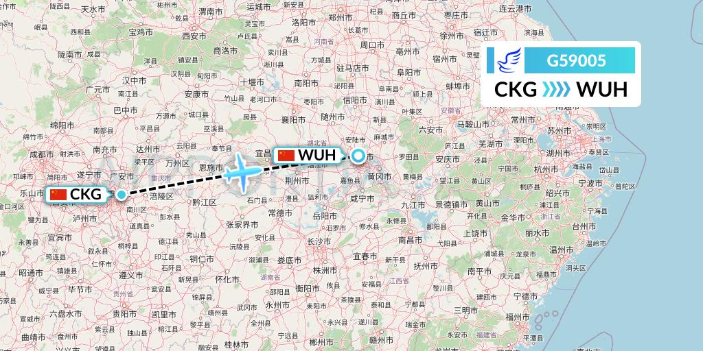 G59005 China Express Airlines Flight Map: Chongqing to Wuhan