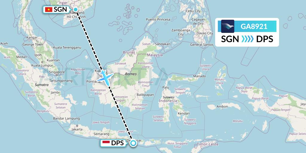GA8921 Garuda Indonesia Flight Map: Ho Chi Minh City to Denpasar