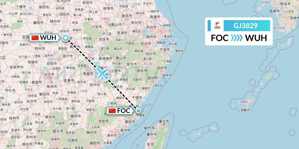 GJ3829 Loong Airlines Flight Map: Fuzhou to Wuhan