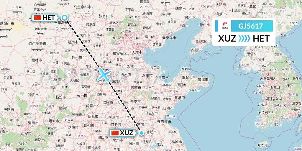GJ5617 Loong Airlines Flight Map: Xuzhou to Hohhot