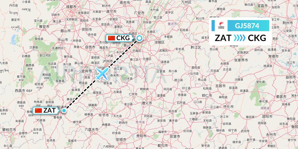 GJ5874 Loong Airlines Flight Map: Zhaotong to Chongqing
