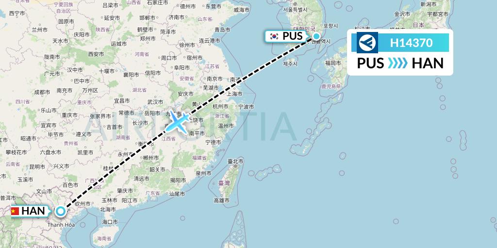 H14370 Hahn Air Systems Flight Map: Busan to Hanoi