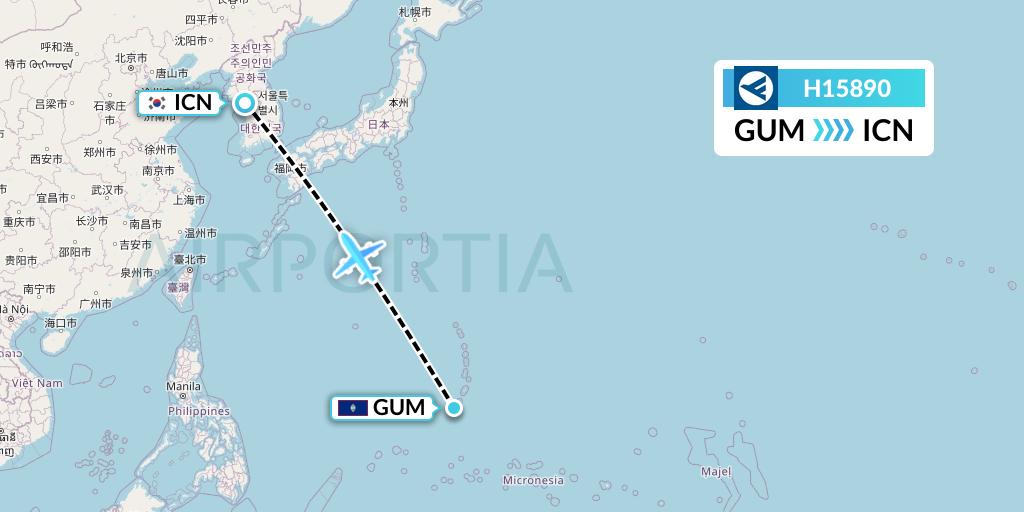 H15890 Hahn Air Systems Flight Map: Guam to Seoul