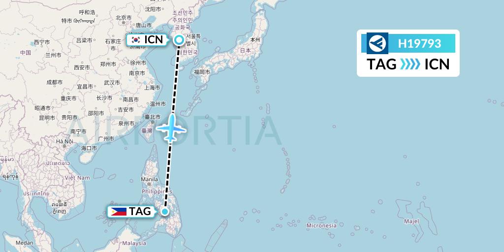 H19793 Hahn Air Systems Flight Map: Tagbilaran City to Seoul