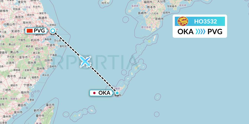 HO3532 Juneyao Airlines Flight Map: Naha to Shanghai