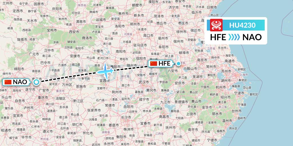 HU4230 Hainan Airlines Flight Map: Hefei to Nanchong