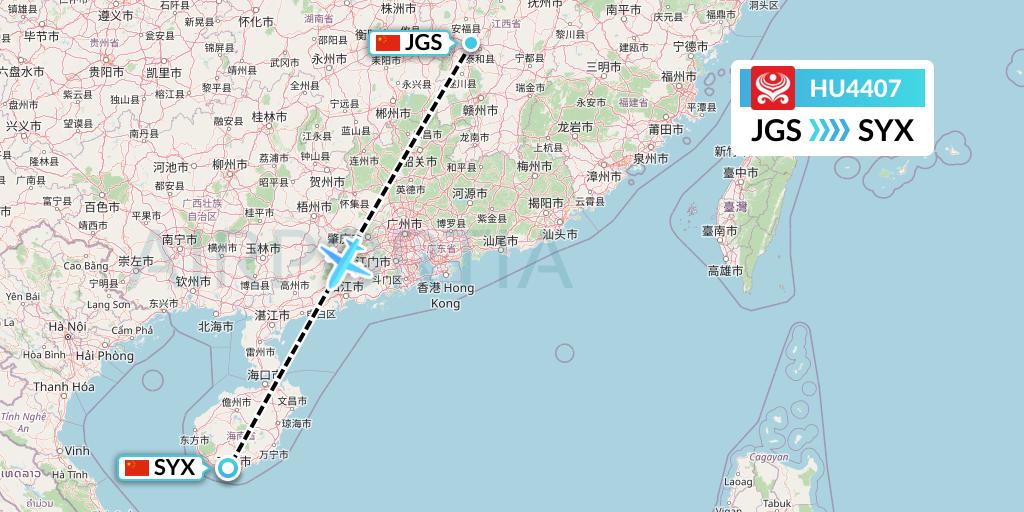 HU4407 Hainan Airlines Flight Map: Ji'an to Sanya